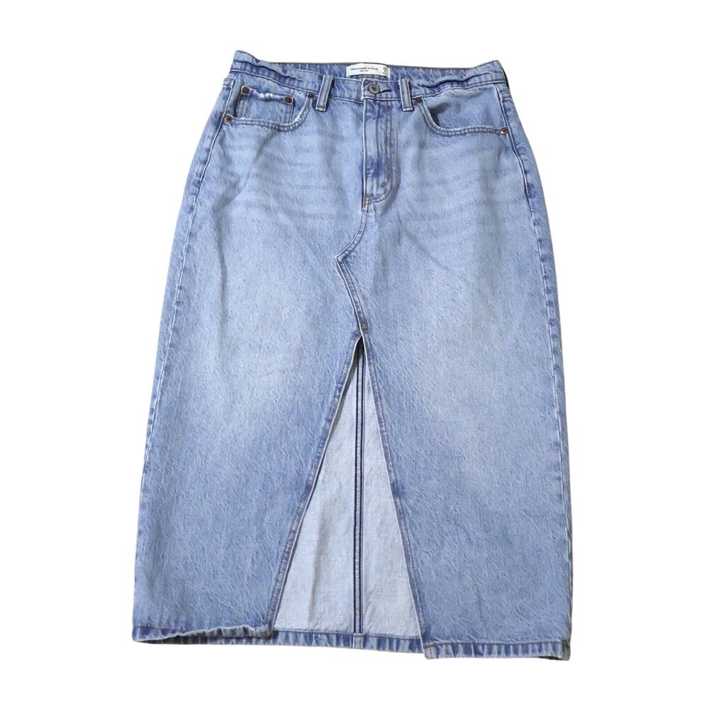 Abercrombie & Fitch Light Wash High Rise Denim Midi Skirt 29/8 Western Rodeo Y2K